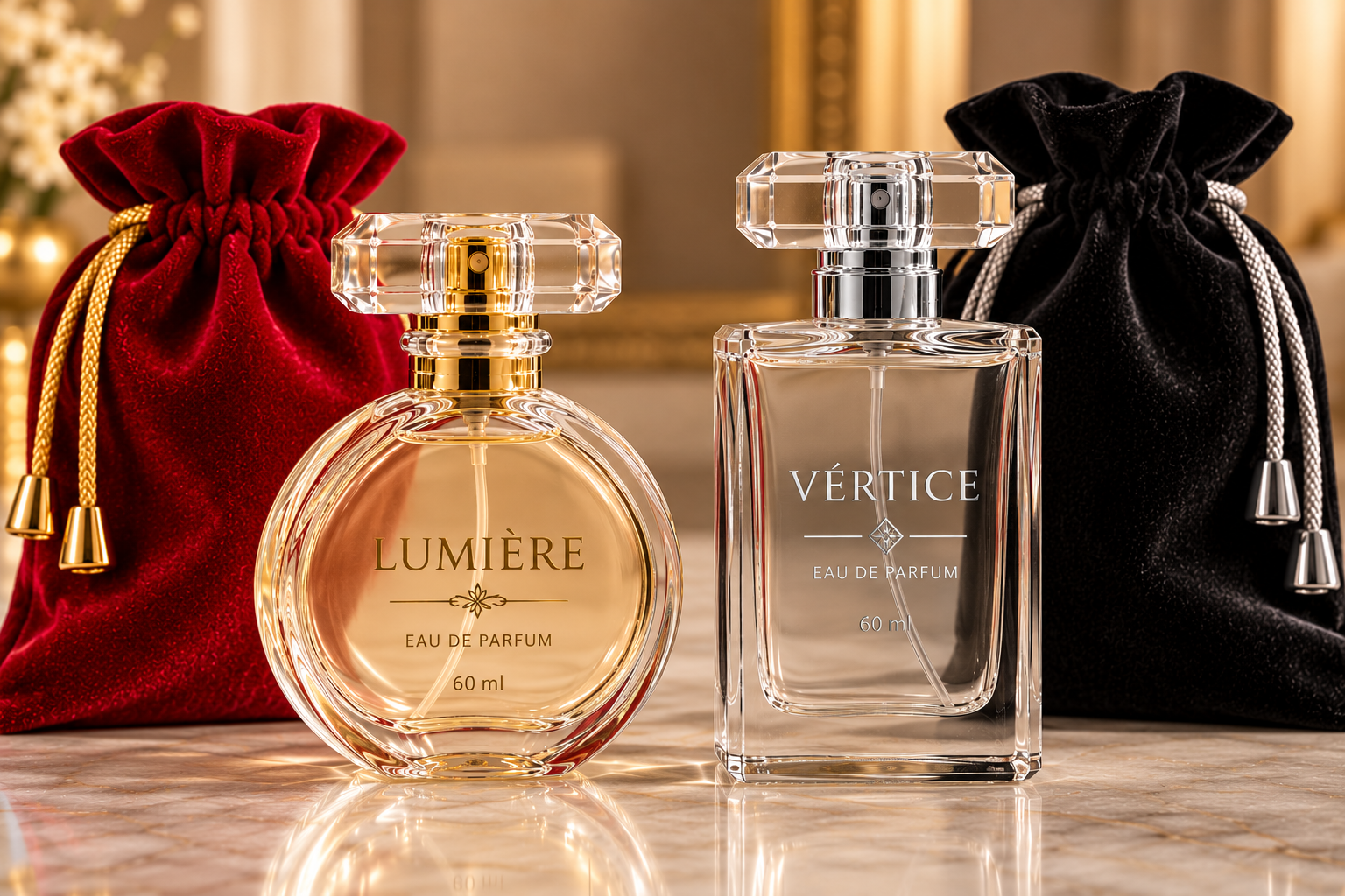 Foto original dos perfumes Lumière e Vértice enviada pelo usuário